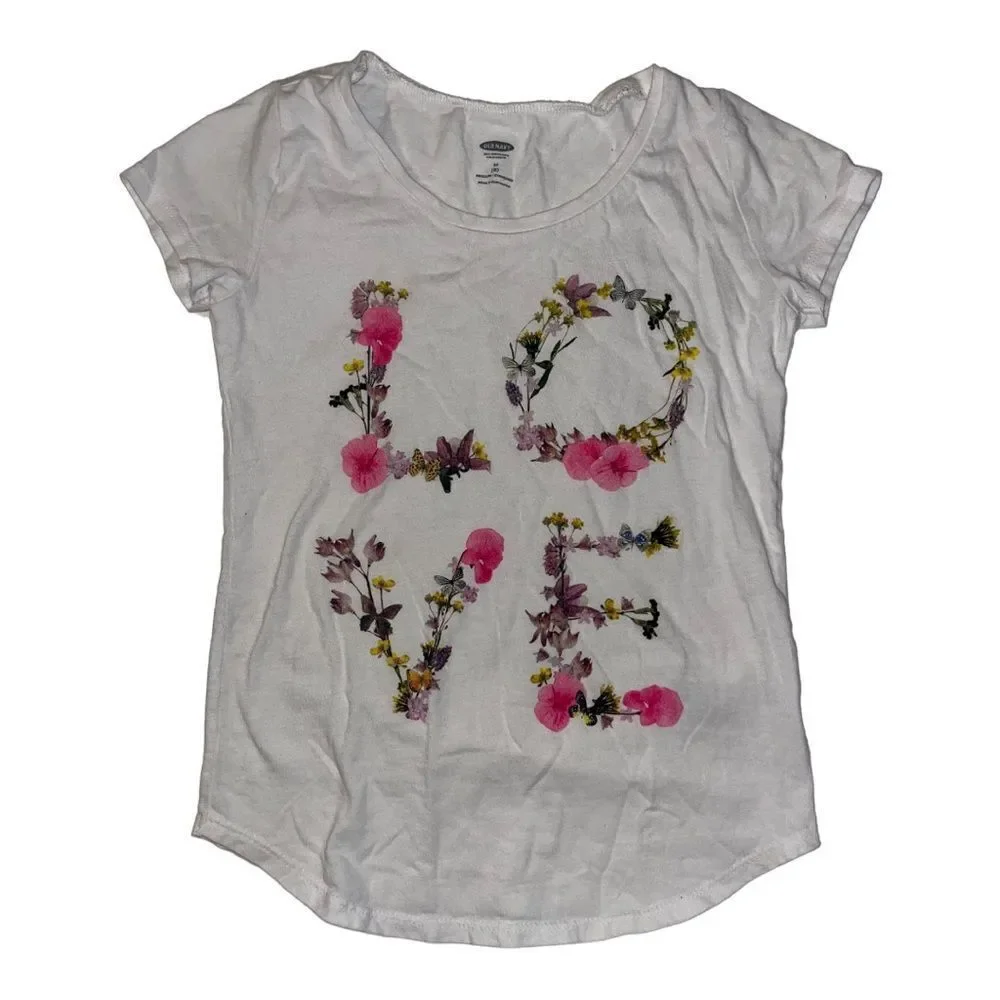 💟4/$20 Old Navy White Floral Love Short Sleeve Tee